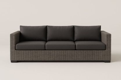 Canapé 3 places en rotin synthétique Gris avec coussins en tissu-Nordlinea