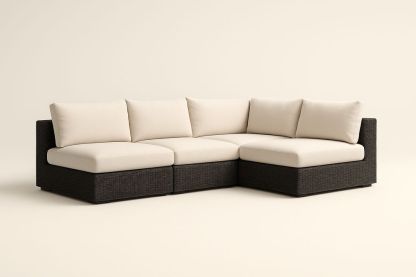 Canapé d'angle modulaire en résine tressée et coussins en polyester-Nordlinea