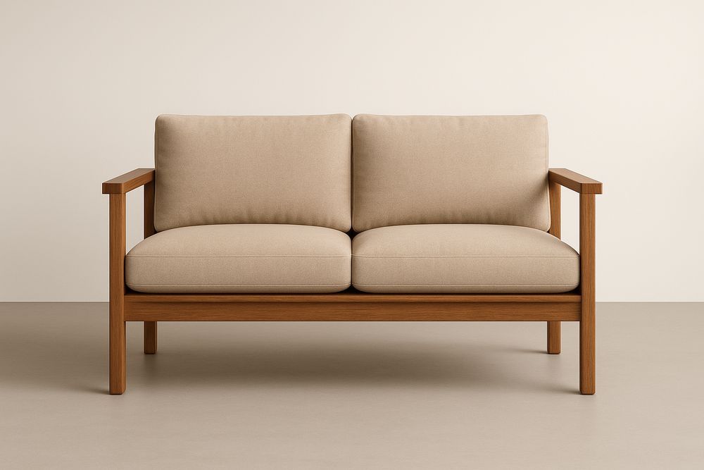 Canapé 2 places en bois avec coussins en polyester beige-Nordlinea