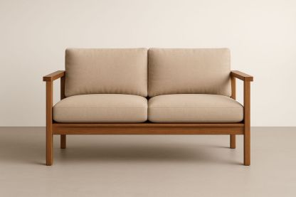 Canapé 2 places en bois avec coussins en polyester beige-Nordlinea