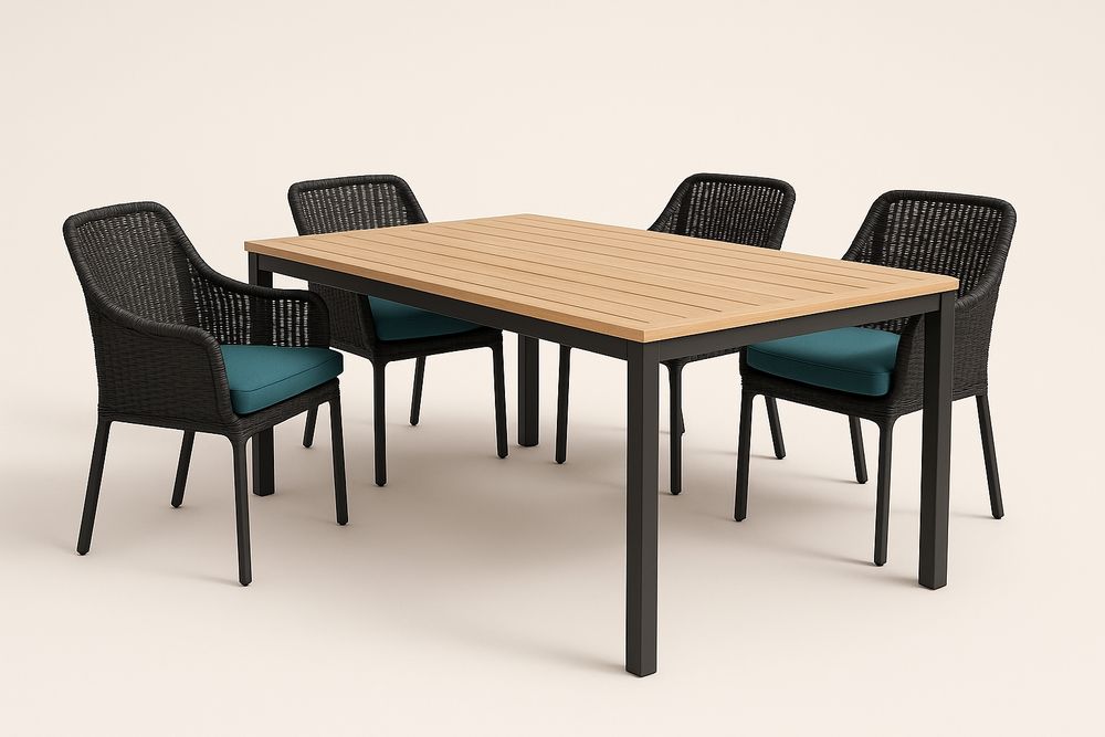 Ensemble de jardin en aluminium et résine tressée noir avec table 150x90 cm-Nordlinea