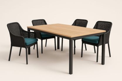 Ensemble de jardin en aluminium et résine tressée noir avec table 150x90 cm-Nordlinea