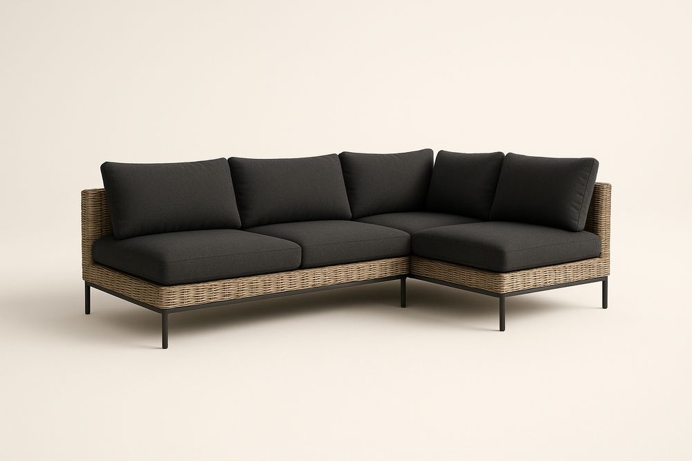 Canapé d'angle en rotin synthétique et coussins en polyester-Nordlinea