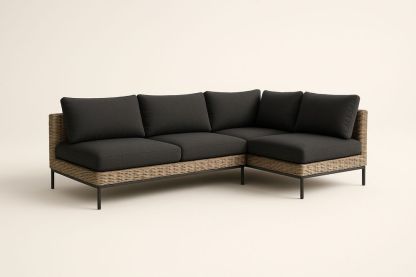 Canapé d'angle en rotin synthétique et coussins en polyester-Nordlinea