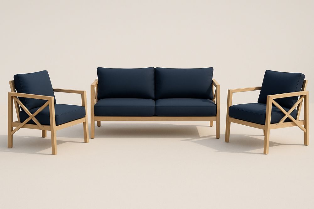 Ensemble de Salon en Bois avec Coussins Bleus-Nordlinea