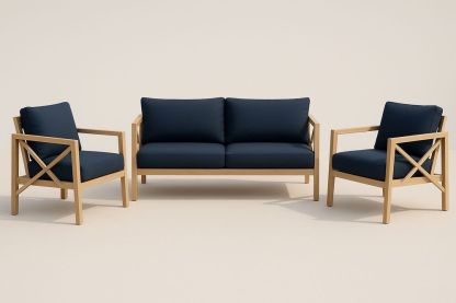 Ensemble de Salon en Bois avec Coussins Bleus-Nordlinea