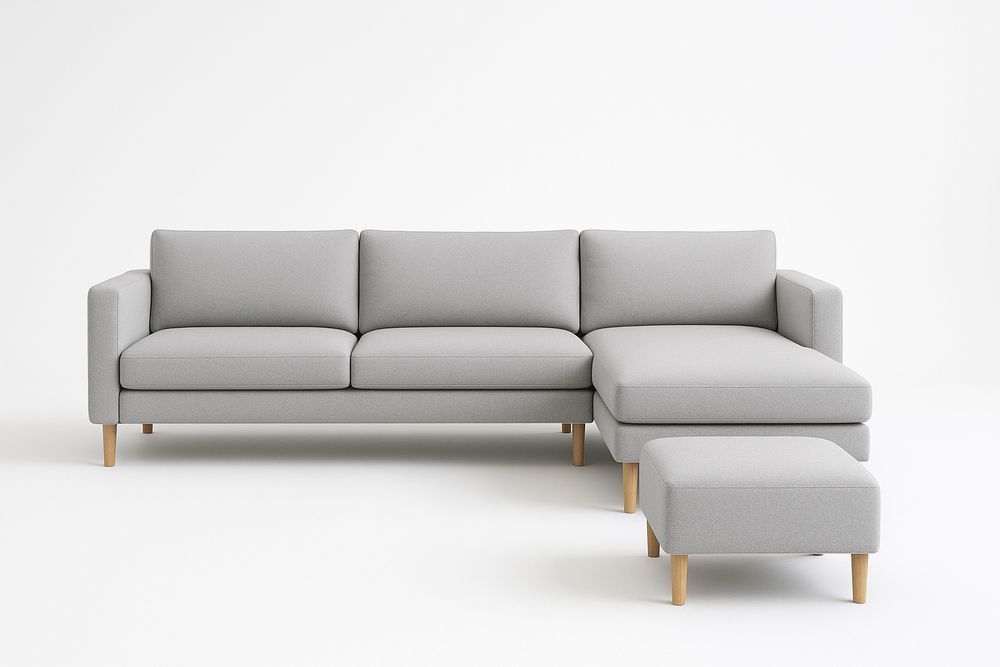 Canapé d'angle en tissu polyester gris avec pieds en bois de hêtre-Nordlinea