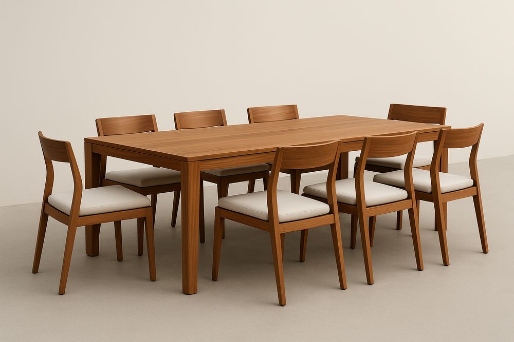 Ensemble table en bois avec 8 chaises rembourrées-Nordlinea