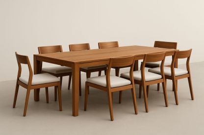Ensemble table en bois avec 8 chaises rembourrées-Nordlinea