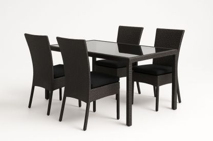 Table à manger en métal et rotin synthétique brun avec plateau en verre et 4 chaises-Nordlinea