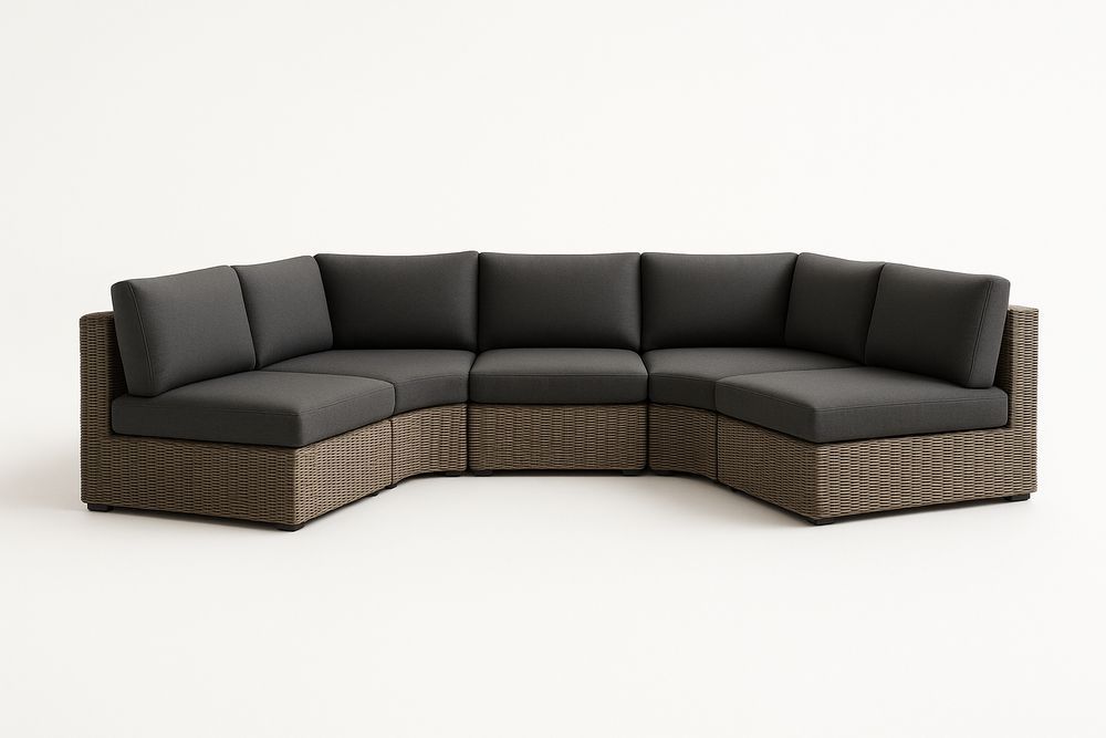 Canapé d'angle en rotin et tissu gris-Nordlinea