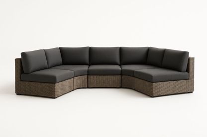 Canapé d'angle en rotin et tissu gris-Nordlinea