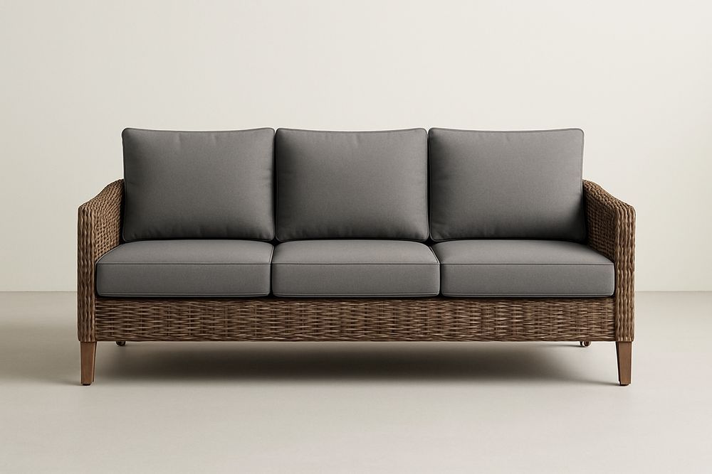 Canapé 3 places en rotin et tissu Gris-Nordlinea