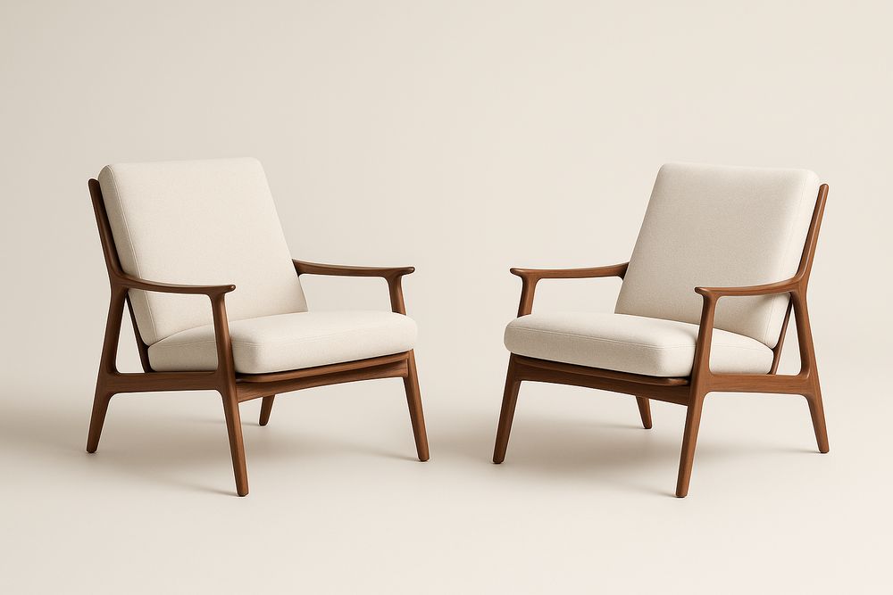 Fauteuils en Bois et Tissu Beige Lot de 2-Nordlinea