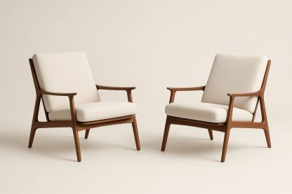 Fauteuils en Bois et Tissu Beige Lot de 2-Nordlinea