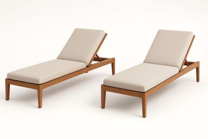Lot de deux chaises longues en bois avec coussins beige ajustables-Nordlinea