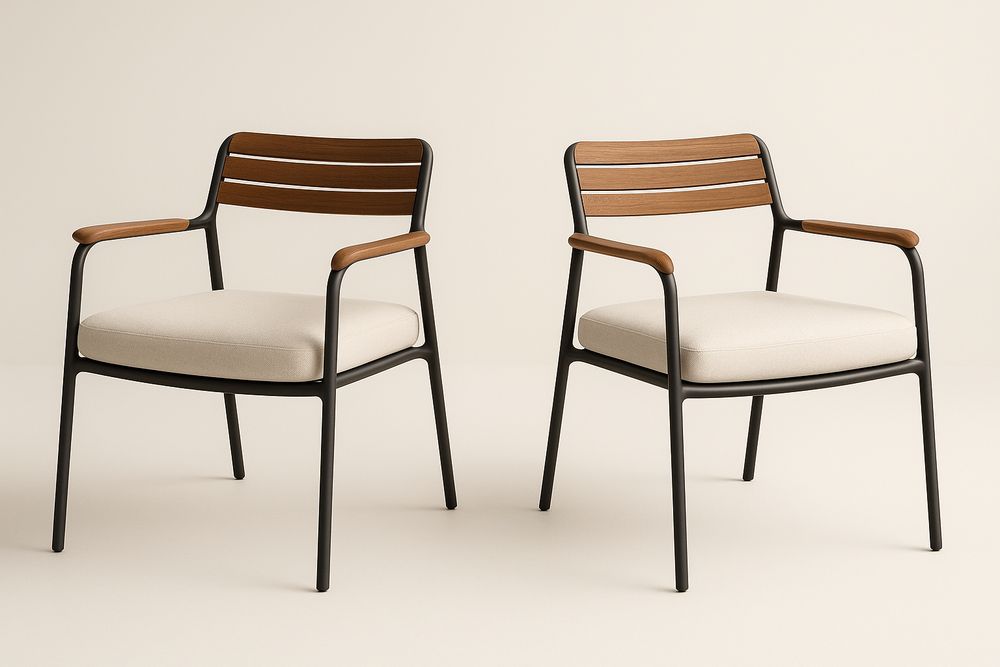 Chaise en bois et métal avec assise en tissu beige - 2 pièces-Nordlinea