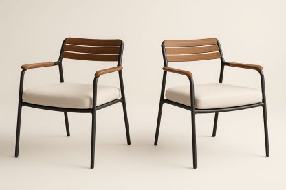 Chaise en bois et métal avec assise en tissu beige - 2 pièces-Nordlinea