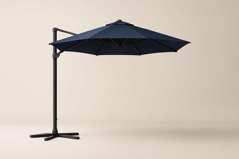 Parasol déporté rond 3m tissu polyester bleu aluminium-Nordlinea