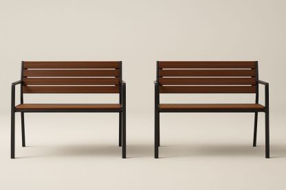 Banc de Jardin Rectangulaire Marron Bois Métal Lot de 2 120x55x80 cm-Nordlinea