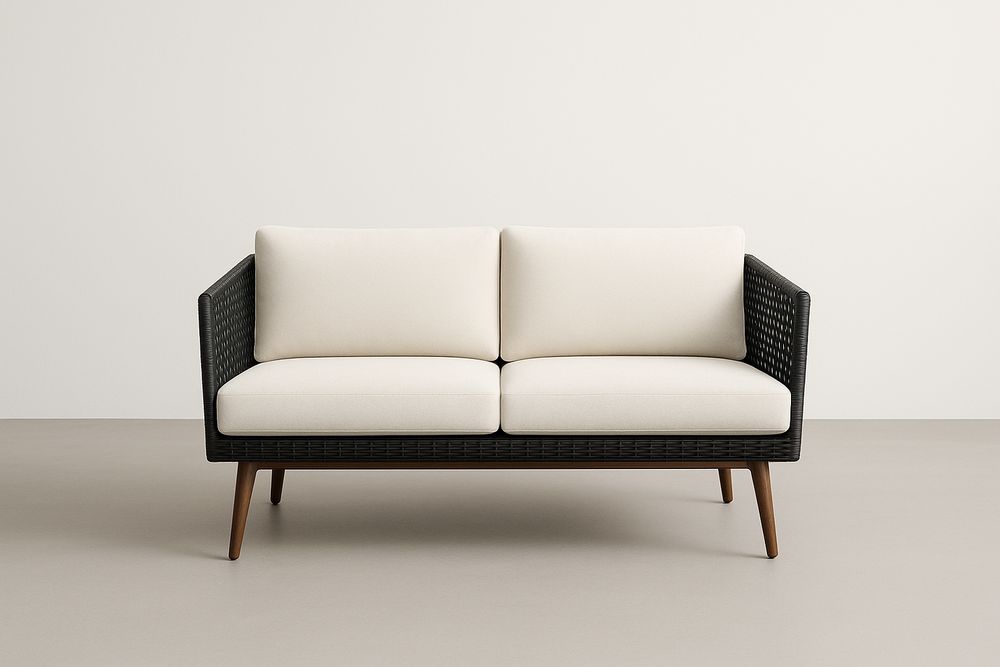 Canapé 2 places noir et blanc en bois et rotin synthétique-Nordlinea