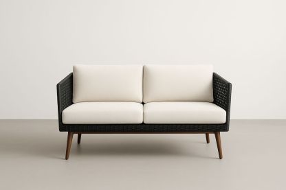 Canapé 2 places noir et blanc en bois et rotin synthétique-Nordlinea