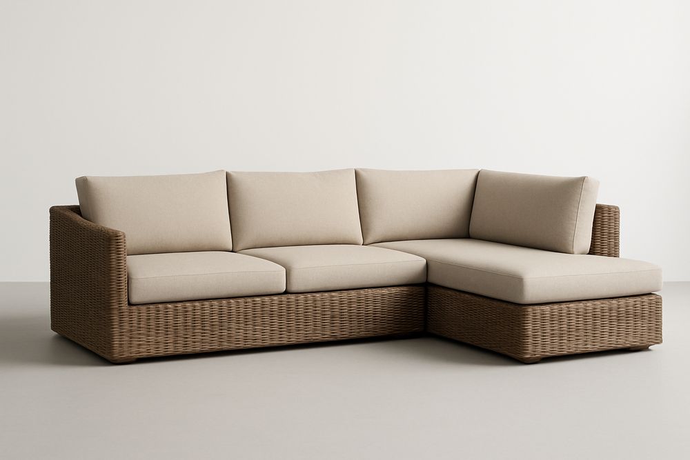 Canapé d'Angle en Rotin Marron avec Coussins Beige-Nordlinea