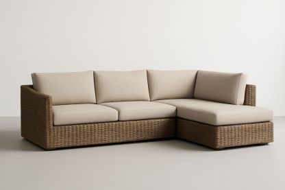 Canapé d'Angle en Rotin Marron avec Coussins Beige-Nordlinea