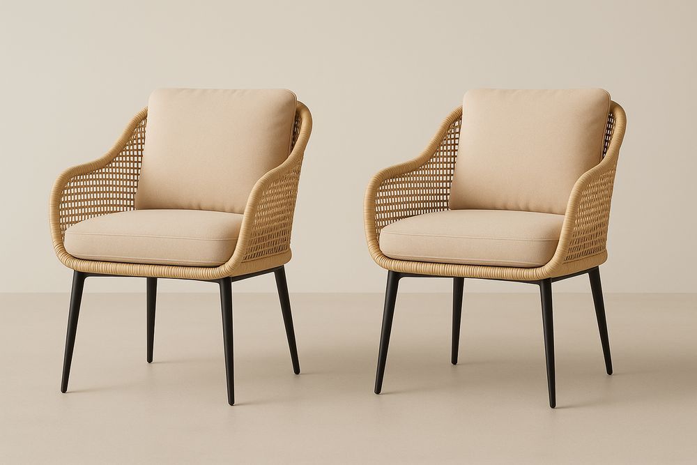 Ensemble de 2 Fauteuils en Rotin avec Pieds en Métal-Nordlinea