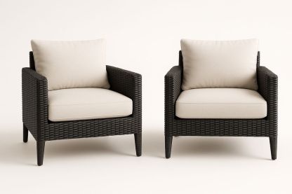 Fauteuil en Rotin Résine Noir avec Coussins en Polyester-Nordlinea