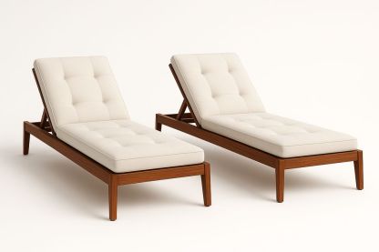 Lot de 2 chaises longues en bois avec coussins crème-Nordlinea