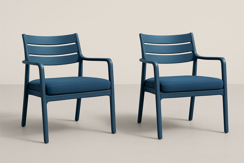Lot de 2 chaises de jardin en métal bleu avec coussins en tissu-Nordlinea