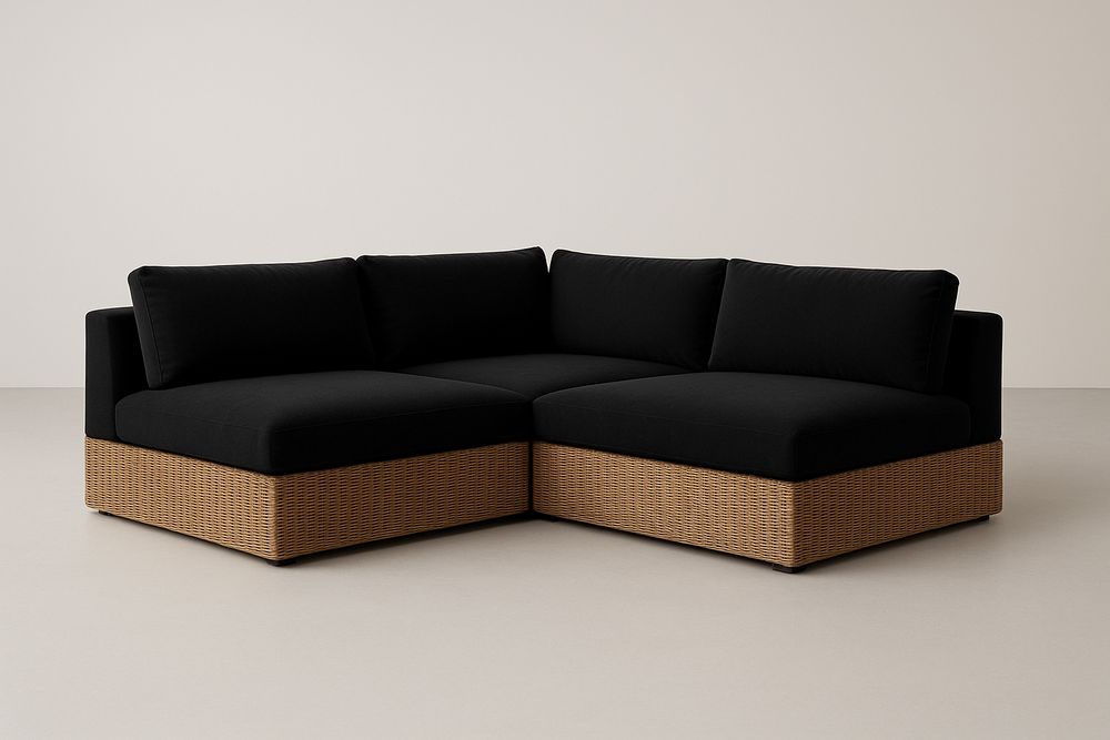 Canapé d'angle modulable en rotin et polyester noir-Nordlinea