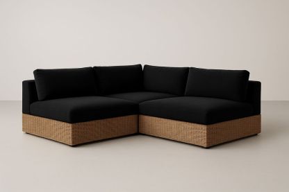 Canapé d'angle modulable en rotin et polyester noir-Nordlinea