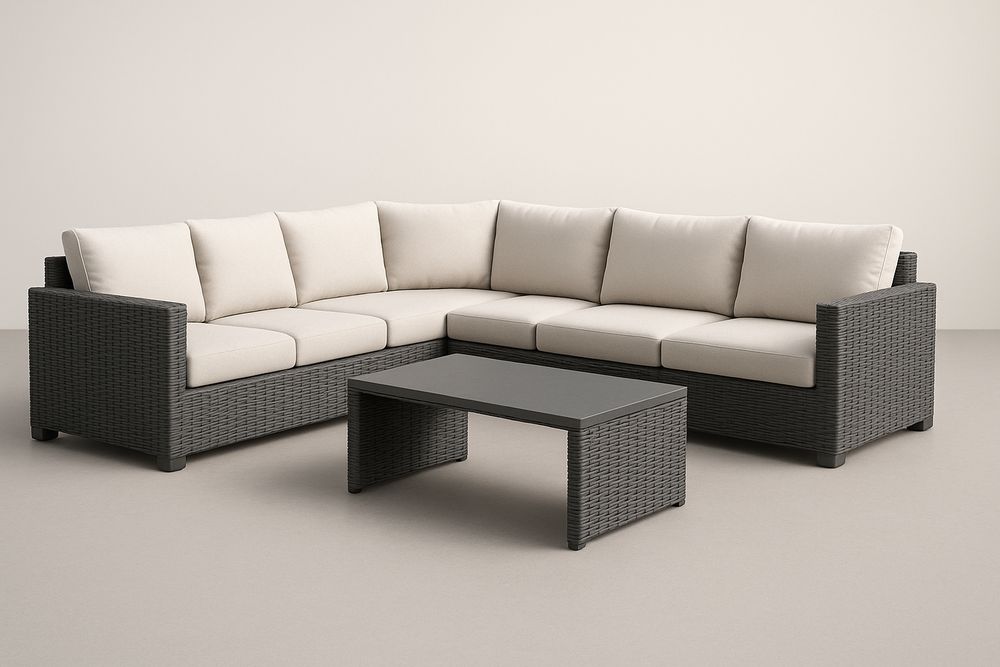 Ensemble de canapé d'angle en résine tressée avec coussins en polyester-Nordlinea