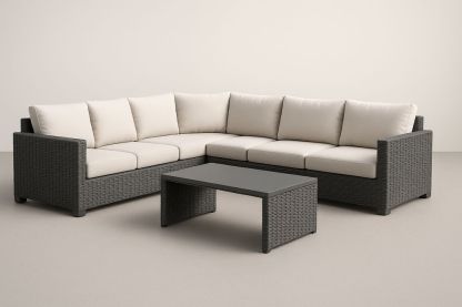 Ensemble de canapé d'angle en résine tressée avec coussins en polyester-Nordlinea