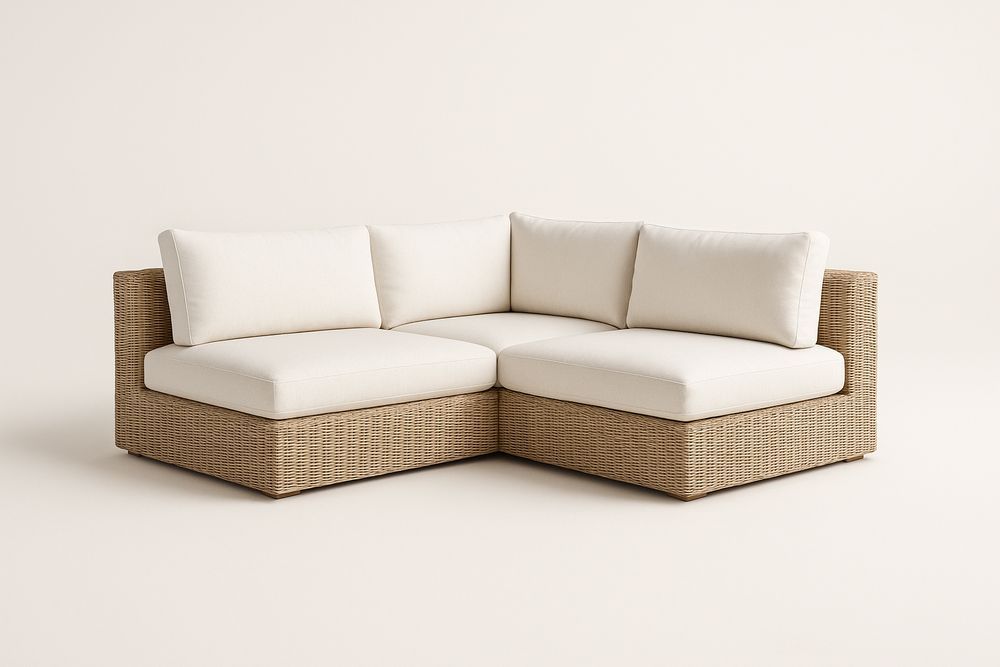 Canapé d'angle en osier coussins crème-Nordlinea
