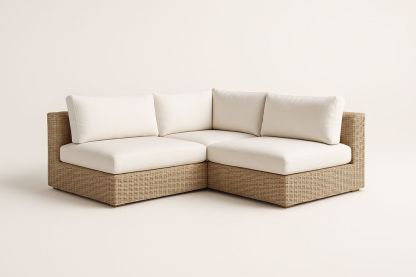 Canapé d'angle en osier coussins crème-Nordlinea