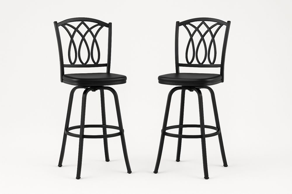 Tabourets de Bar en Métal Noir avec Assise Rembourrée Rotative-Nordlinea