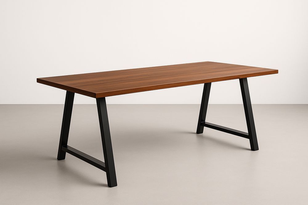 Table à manger rectangulaire bois noyer pieds métal noir 180x90x74 cm-Nordlinea