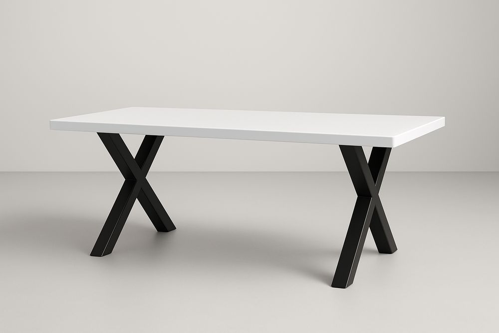 Table à manger rectangulaire MDF blanc avec pieds en métal noir 200x100 cm-Nordlinea