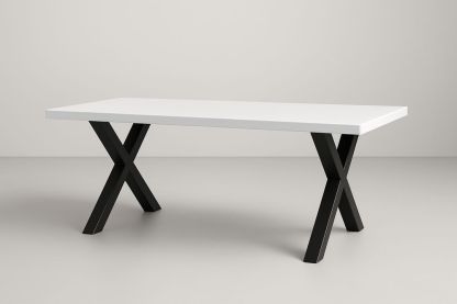 Table à manger rectangulaire MDF blanc avec pieds en métal noir 200x100 cm-Nordlinea