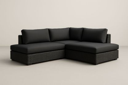 Canapé sectionnel en résine tressée noire avec coussins en polyester pour extérieur-Nordlinea