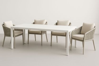 Table et chaises de salle à manger en aluminium et cordage avec coussins-Nordlinea