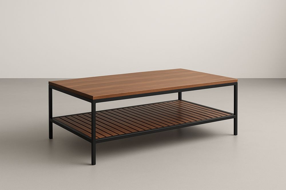 Table basse en bois et métal rectangulaire 120x60 cm-Nordlinea