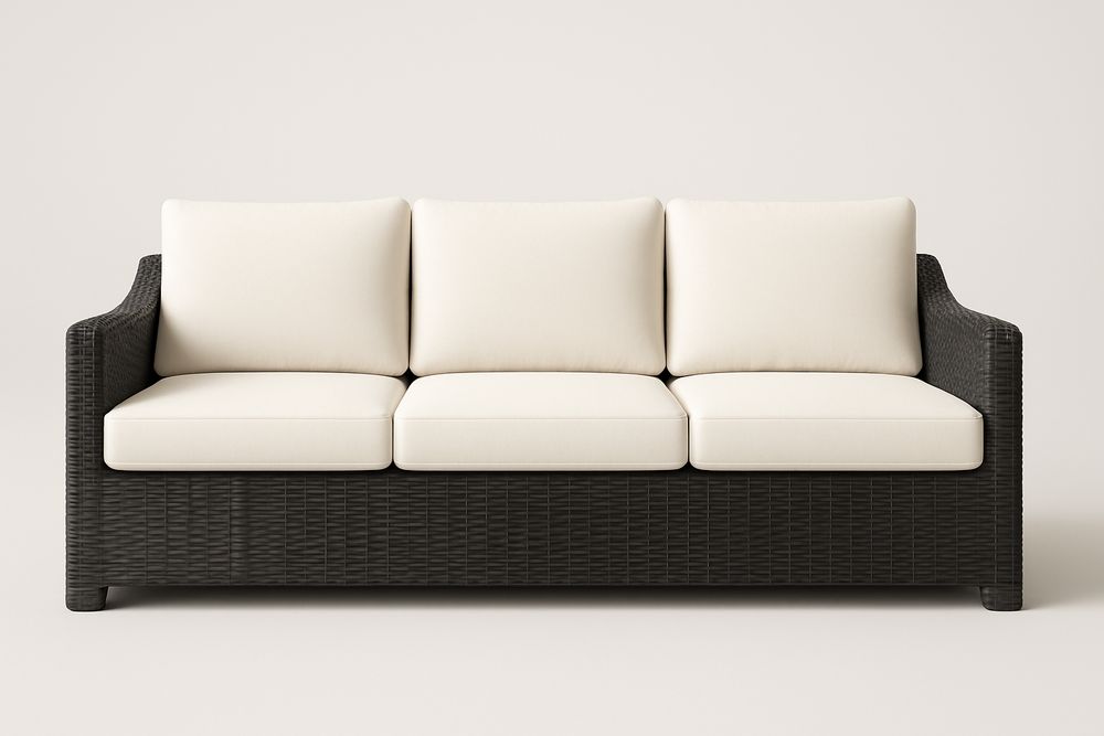 Canapé 3 Places Résine Tressée Noir Coussins Crème-Nordlinea