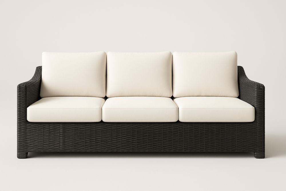 Canapé 3 Places Résine Tressée Noir Coussins Crème-Nordlinea