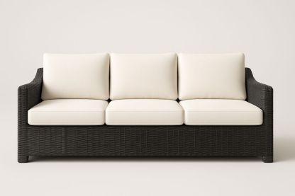 Canapé 3 Places Résine Tressée Noir Coussins Crème-Nordlinea
