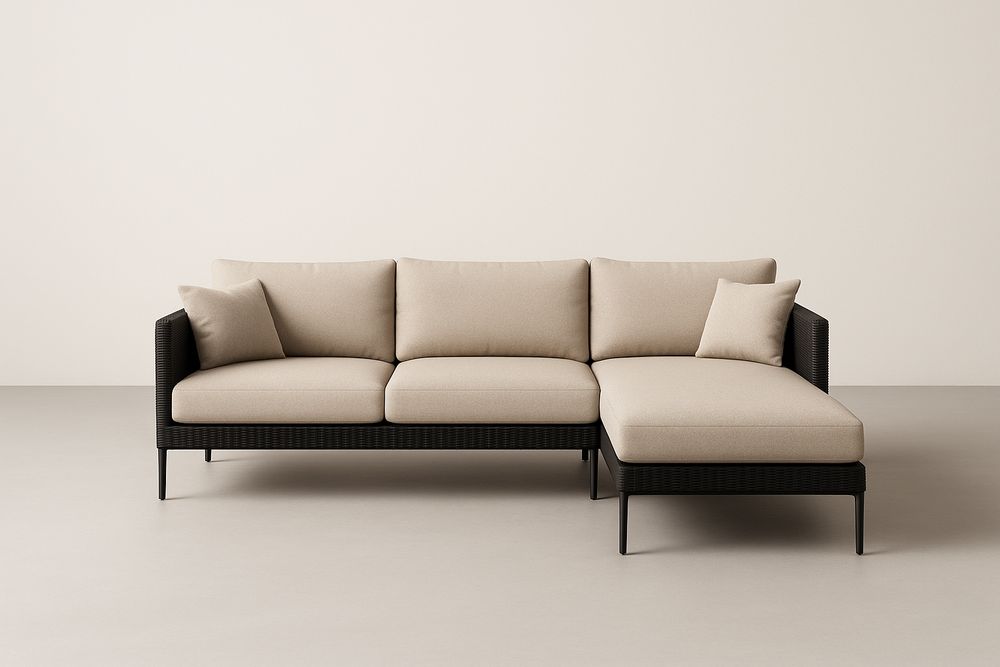 Canapé d'angle modulable en osier noir et tissu beige-Nordlinea