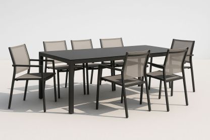 Ensemble salle à manger extérieur aluminium noir 7 chaises-Nordlinea